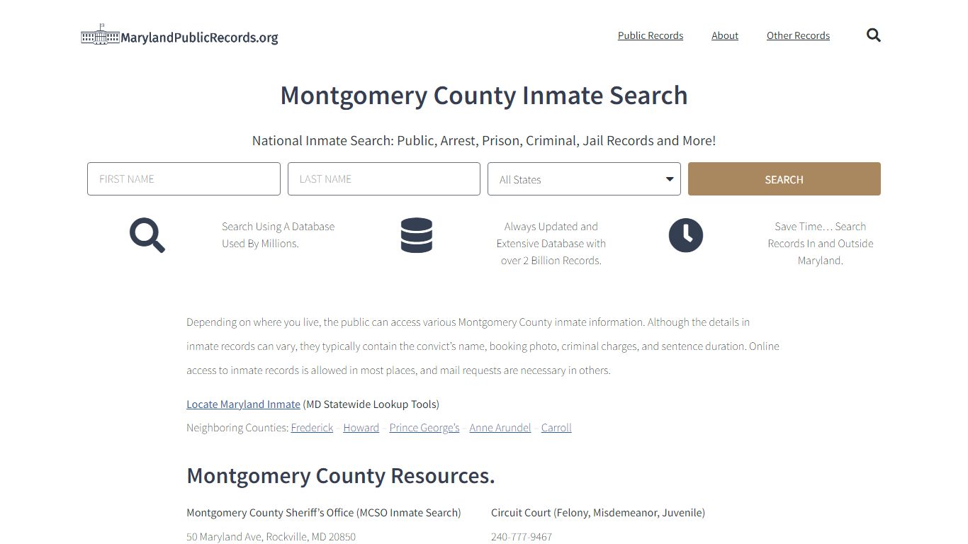 Montgomery County Inmate Search - Maryland Public Records